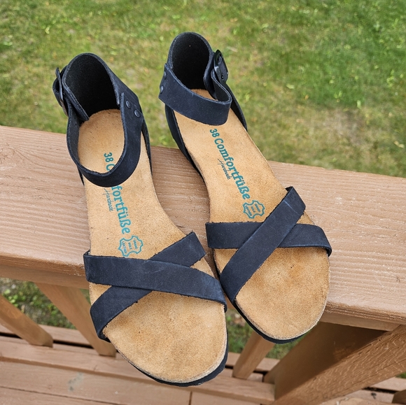 Comfortfube Black Leather Milano Sandals (Nubuck sole) Sz 38 - Picture 5 of 12